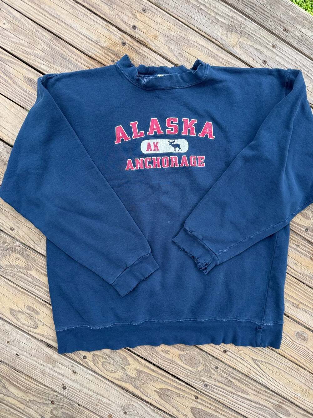 Vintage Oarsman 913 Alaska Anchorage Distressed Crewneck Sweatshirt